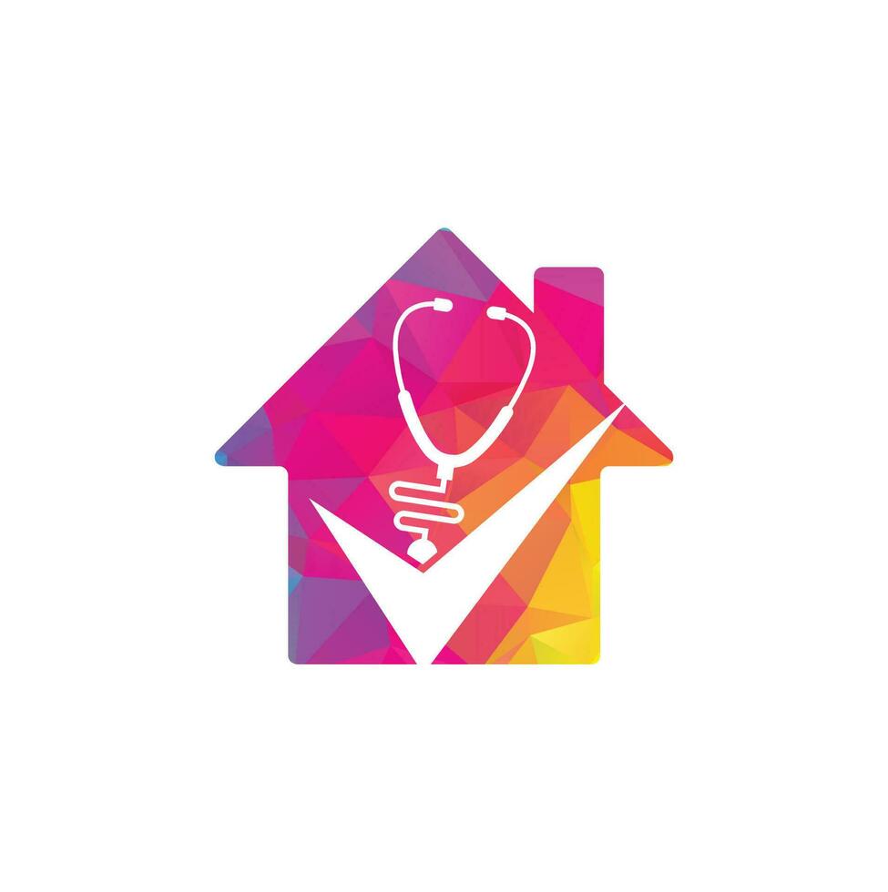 Check Stethoscope house shape logo design template. Stethoscope icon with checklist shape. Medical Check Up Logo Design Vector Template