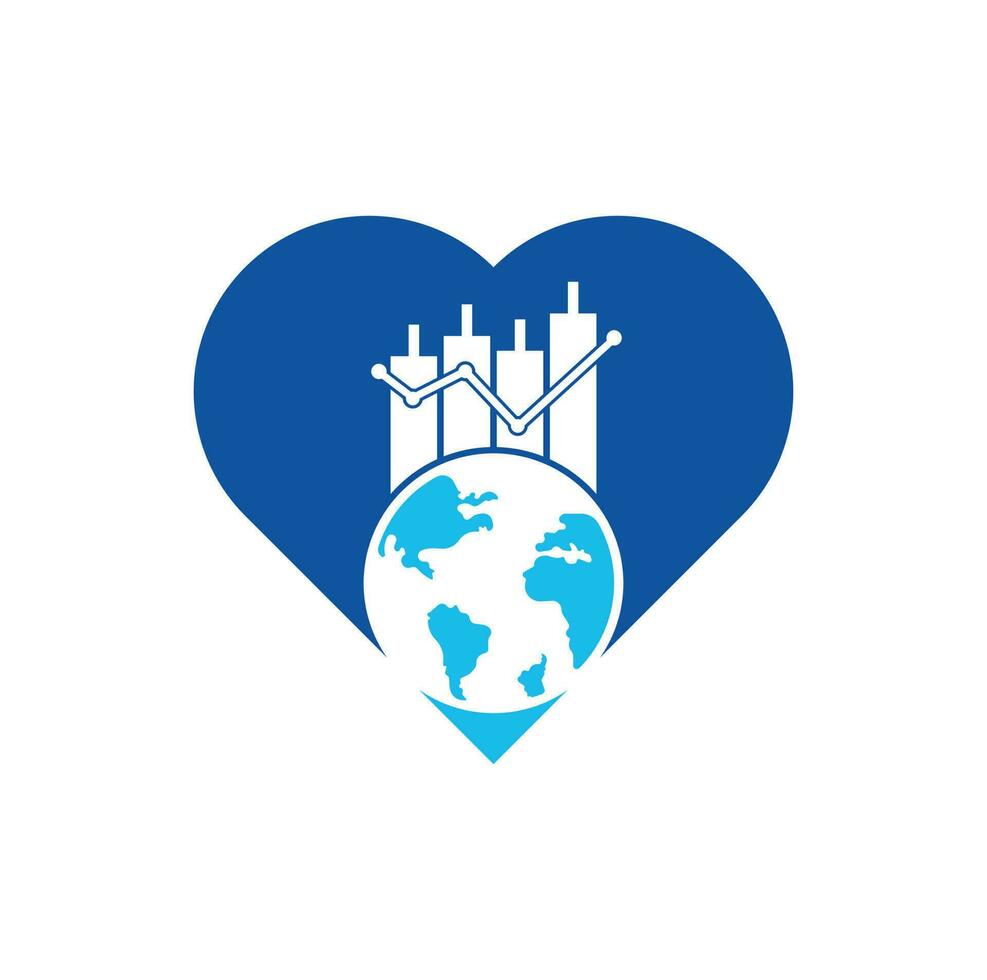 World finance heart shape concept logo design concept. World Stats vector logo design template.
