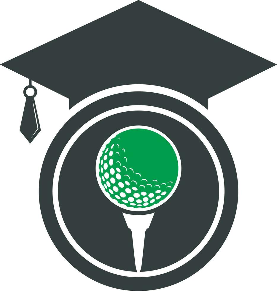 Graduation hat and golf ball logo design. Golf School Icon Logo Design Element. Golf Academy Logo Vector Icon.