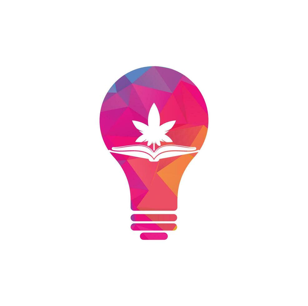 plantilla de logotipo de símbolo de concepto de forma de bombilla de libro y marihuana. adecuado para la educación médica. vector