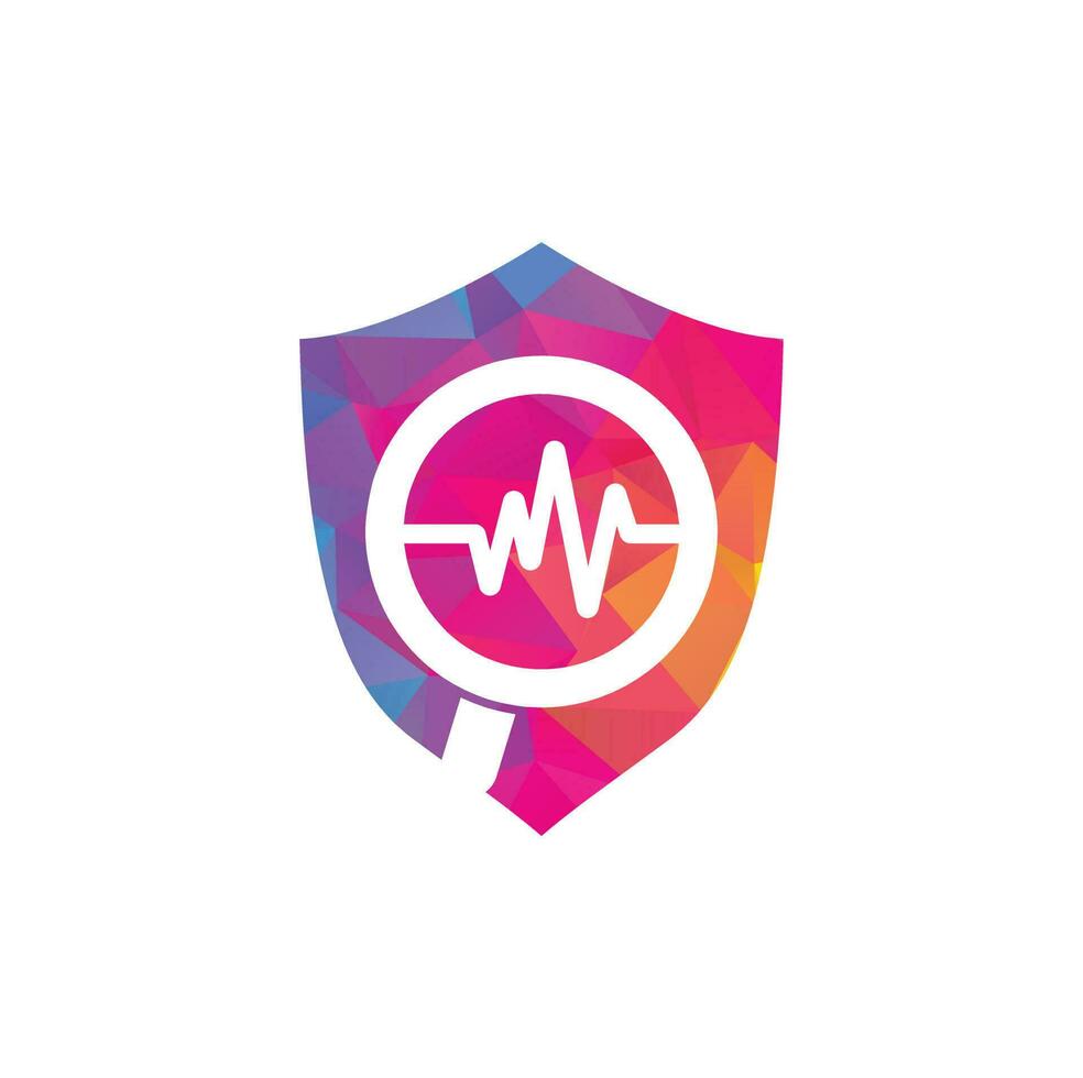 Magnifier and heartbeat logo template. Pulse trace and loupe vector design. Find Health logo designs concept