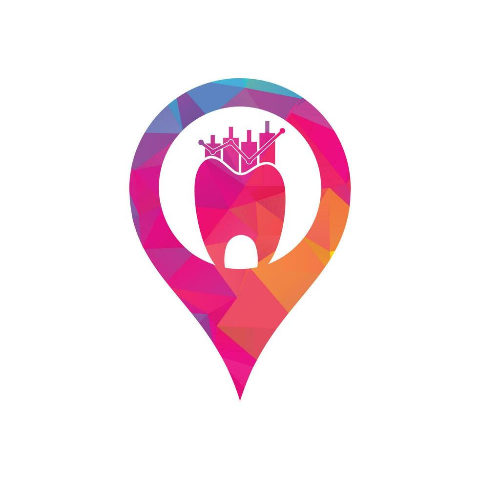 logotipo de icono de concepto de forma de pin de mapa de finanzas dentales. plantilla de diseño de logotipo de vector de estadística dental.