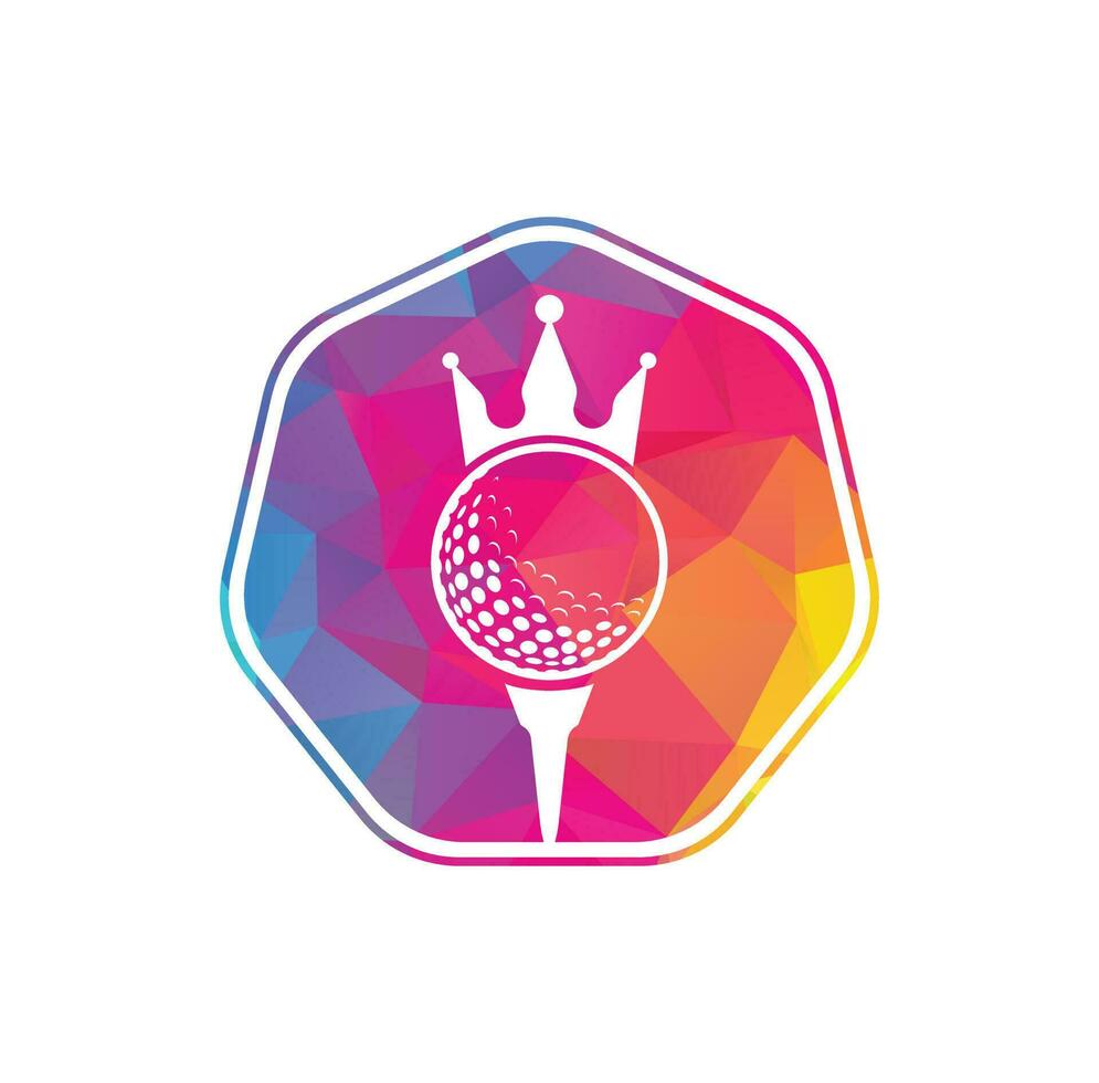 diseño del logotipo del vector de golf rey. pelota de golf con icono de vector de corona.