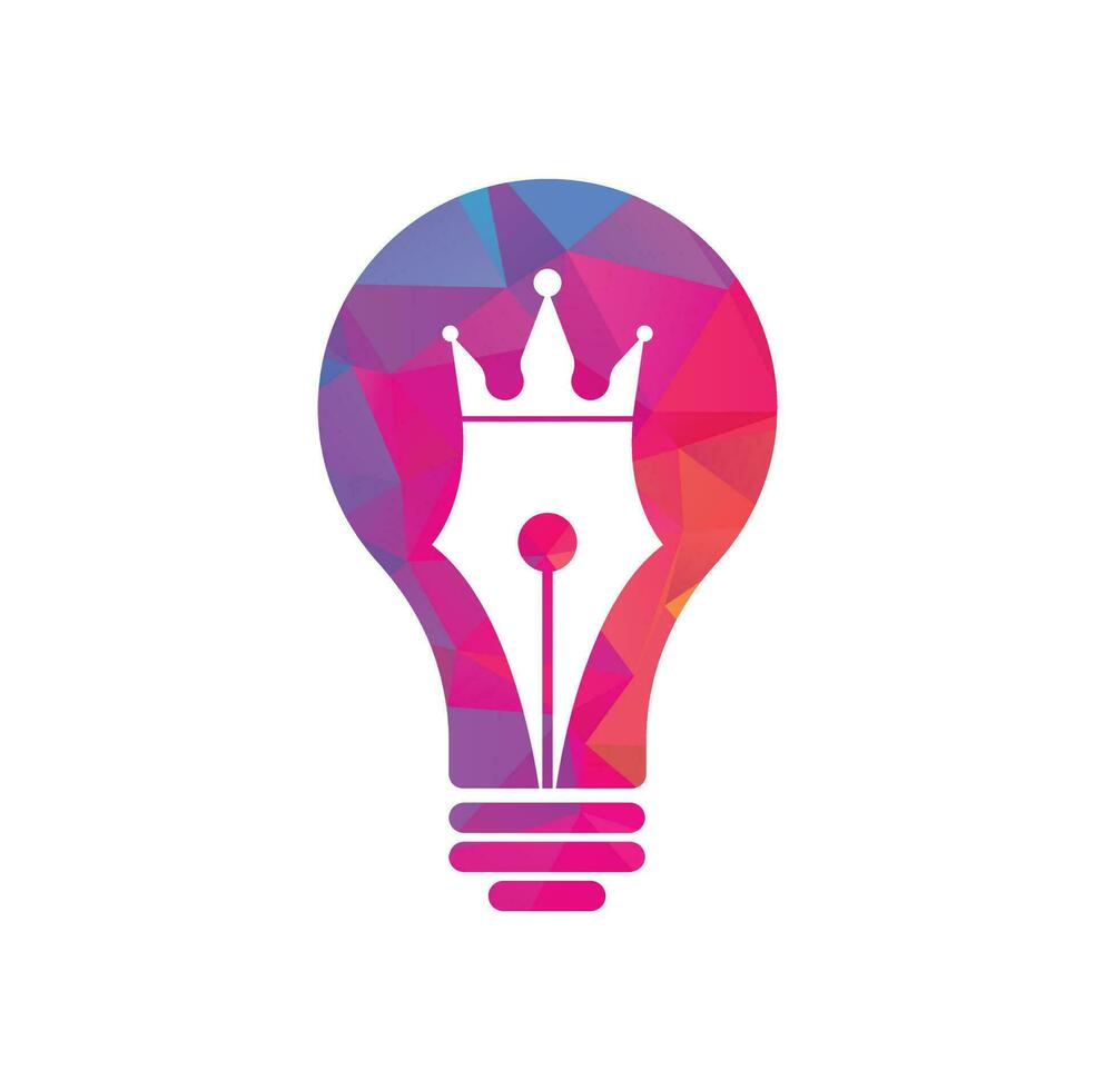 King pen and bulb shape vector logo design. Royal Pen crown Logo design vector template.