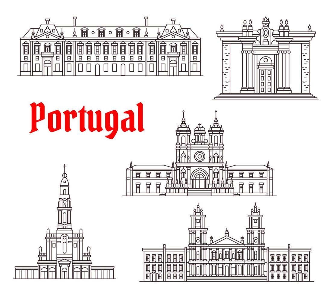 Portugal architecture famous landmark vector icons