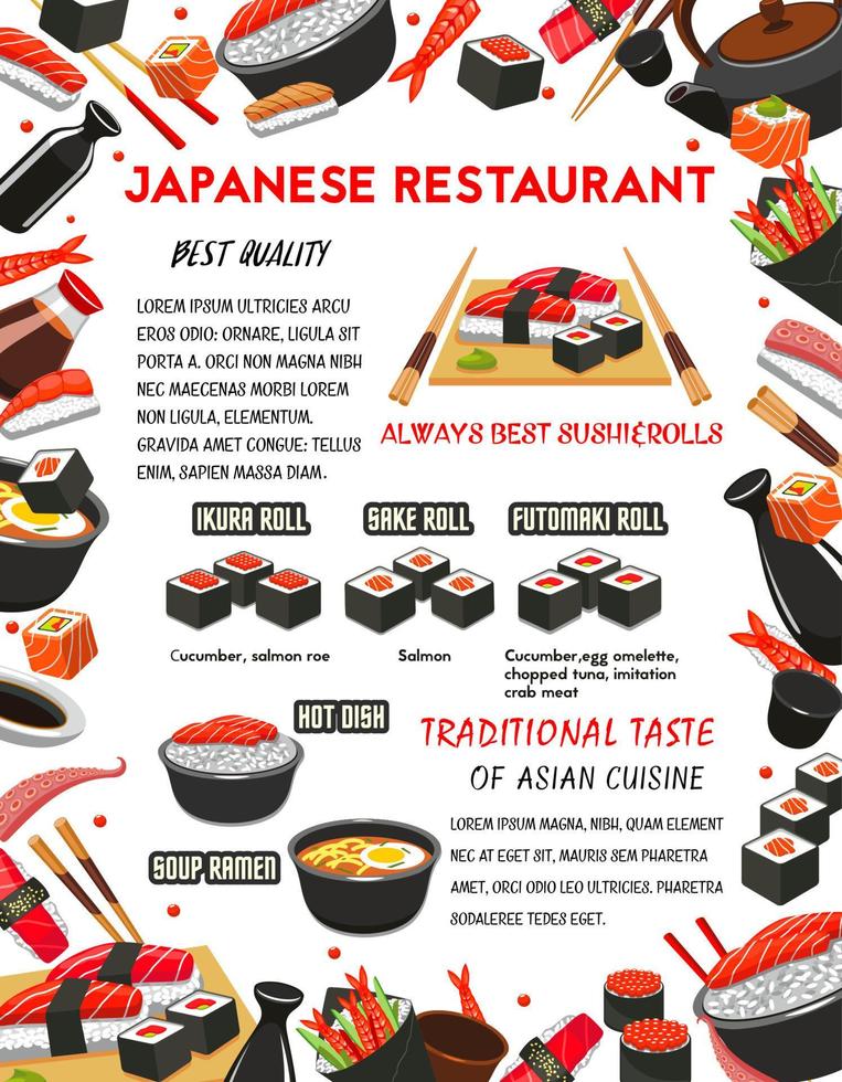 cartel de vector para restaurante de sushi japonés