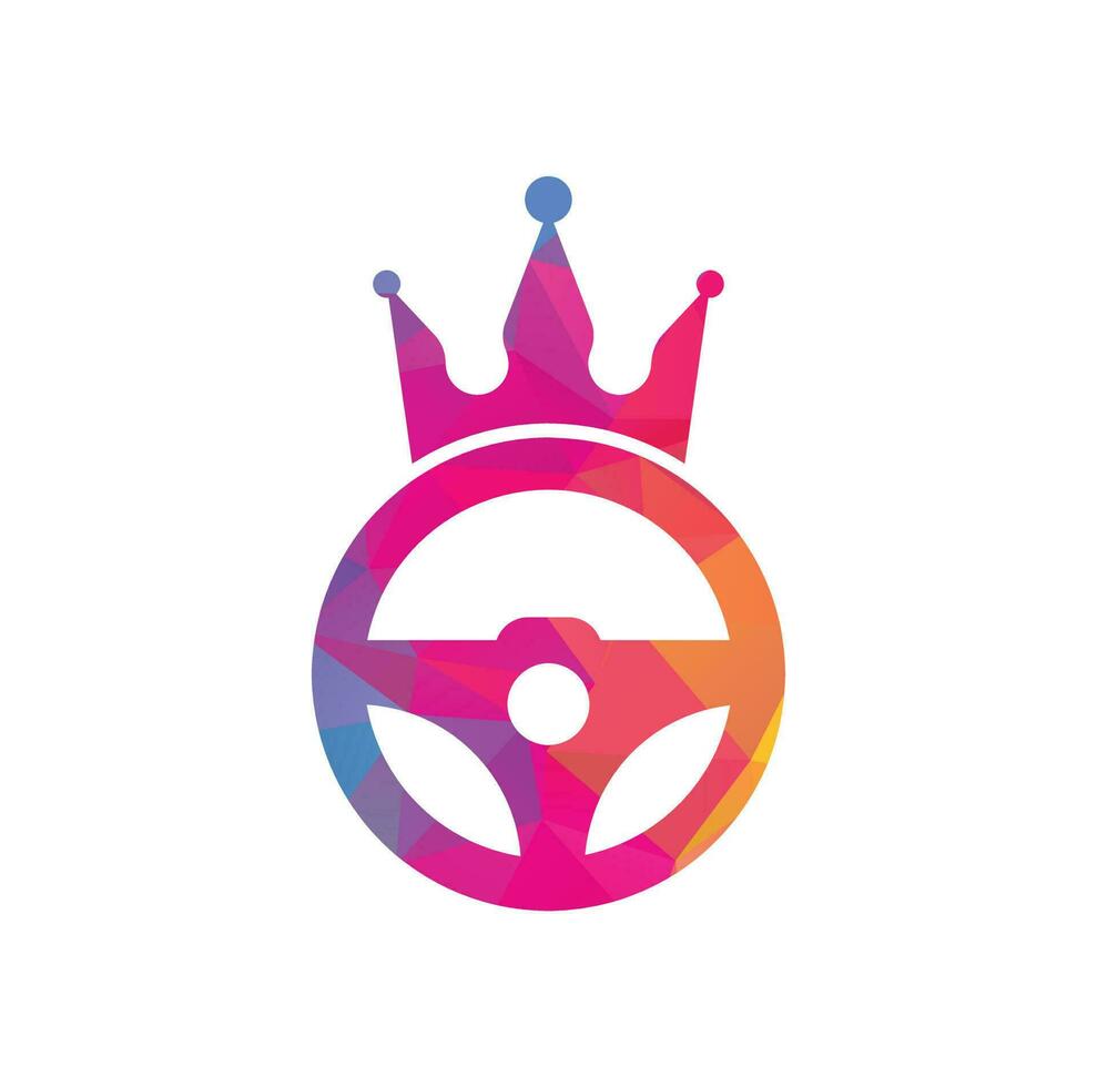 Drive king vector logo design. Steering and crown icon.