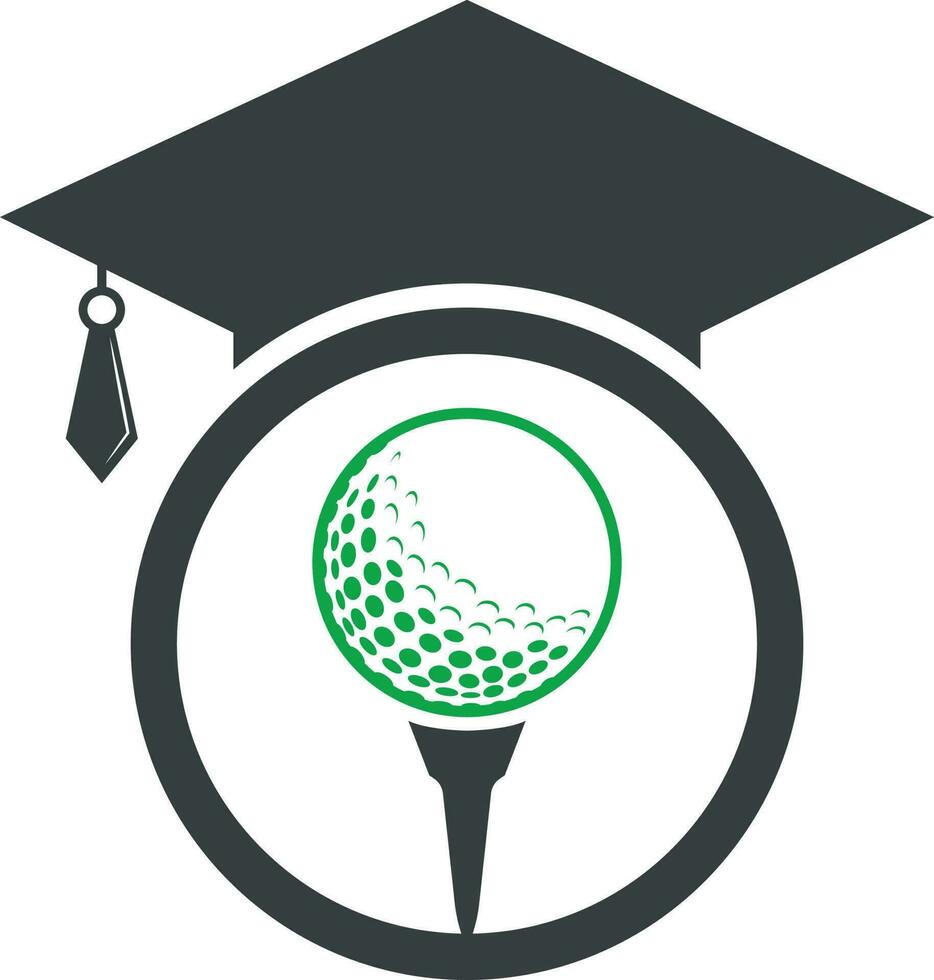 sombrero de graduación y diseño del logo de la pelota de golf. elemento de diseño del logotipo del icono de la escuela de golf. icono vectorial del logotipo de la academia de golf. vector