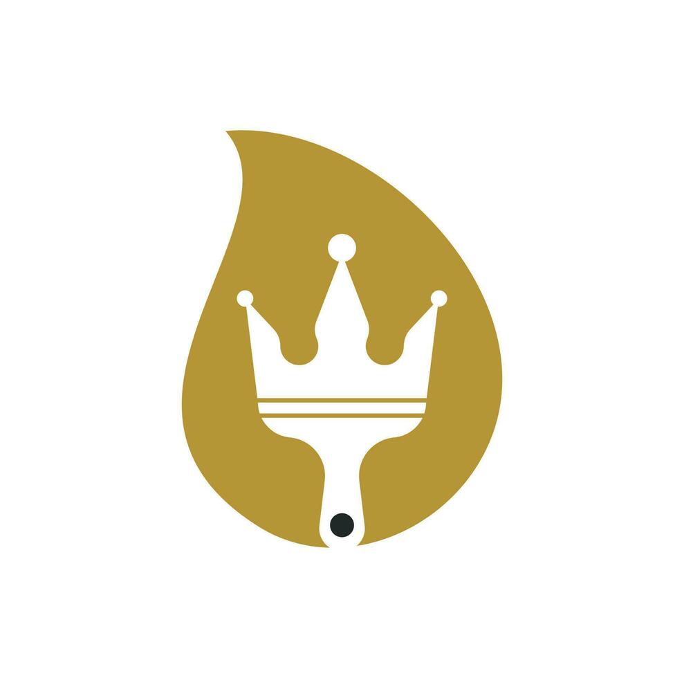 King paint and drop shape concept vector logo design. Crown and paint brush icon.