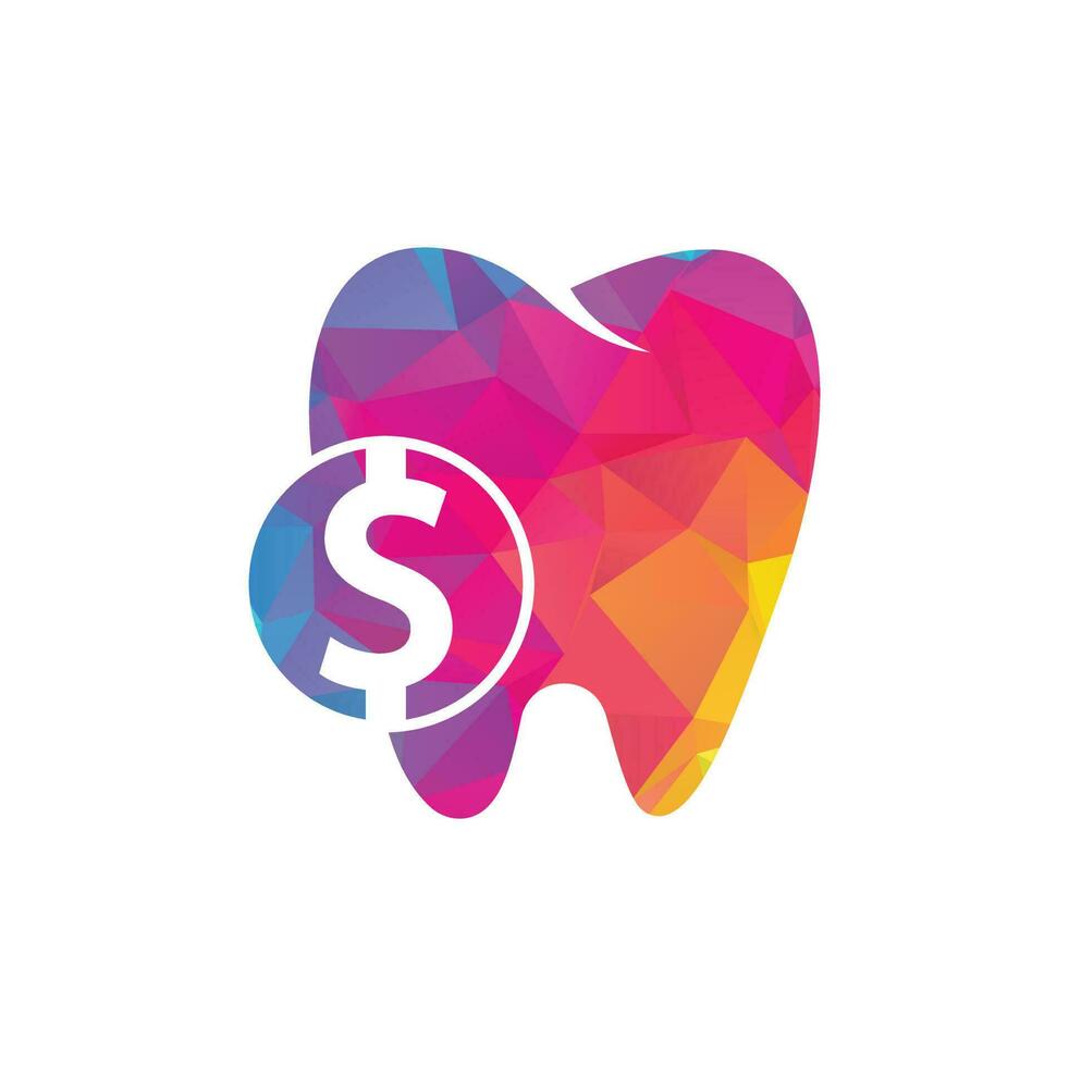 vector del logotipo del dólar dental. icono de vector de moneda de diente y dólar. símbolo de dinero de ahorro dental, ilustración de logotipo.
