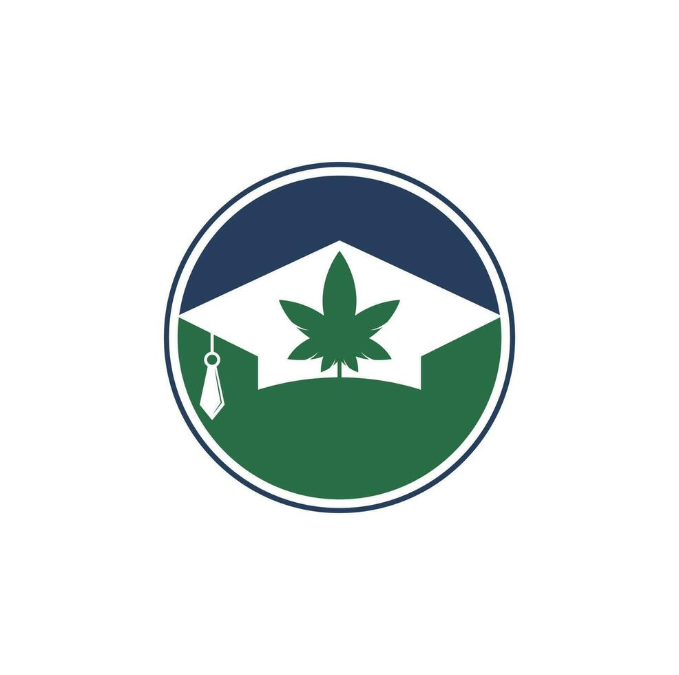 Education and cannabis logo design. Graduation cap and marijuana logo icon template. vector