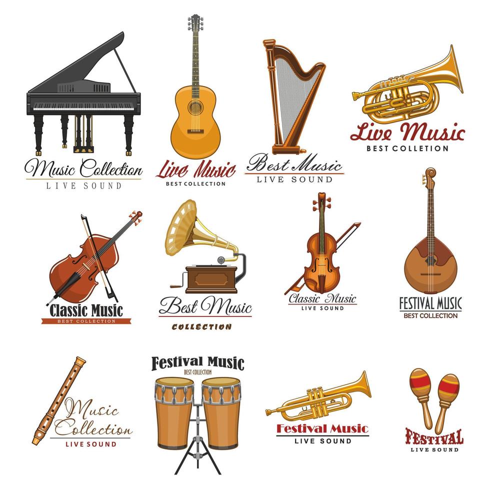 Musical instrument symbol set for music design vector