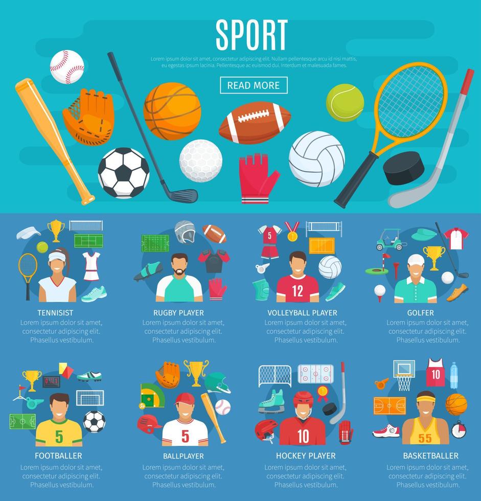 Sport game poster template with sporting equipment vector