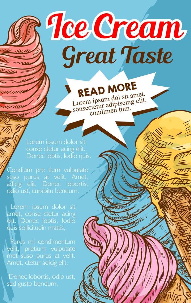 Ice cream cone dessert retro sketch poster vector