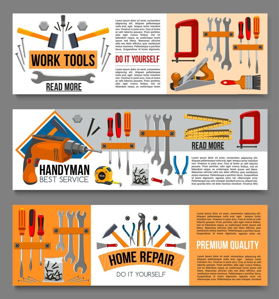 Vector flat banenrs of home repair work tools