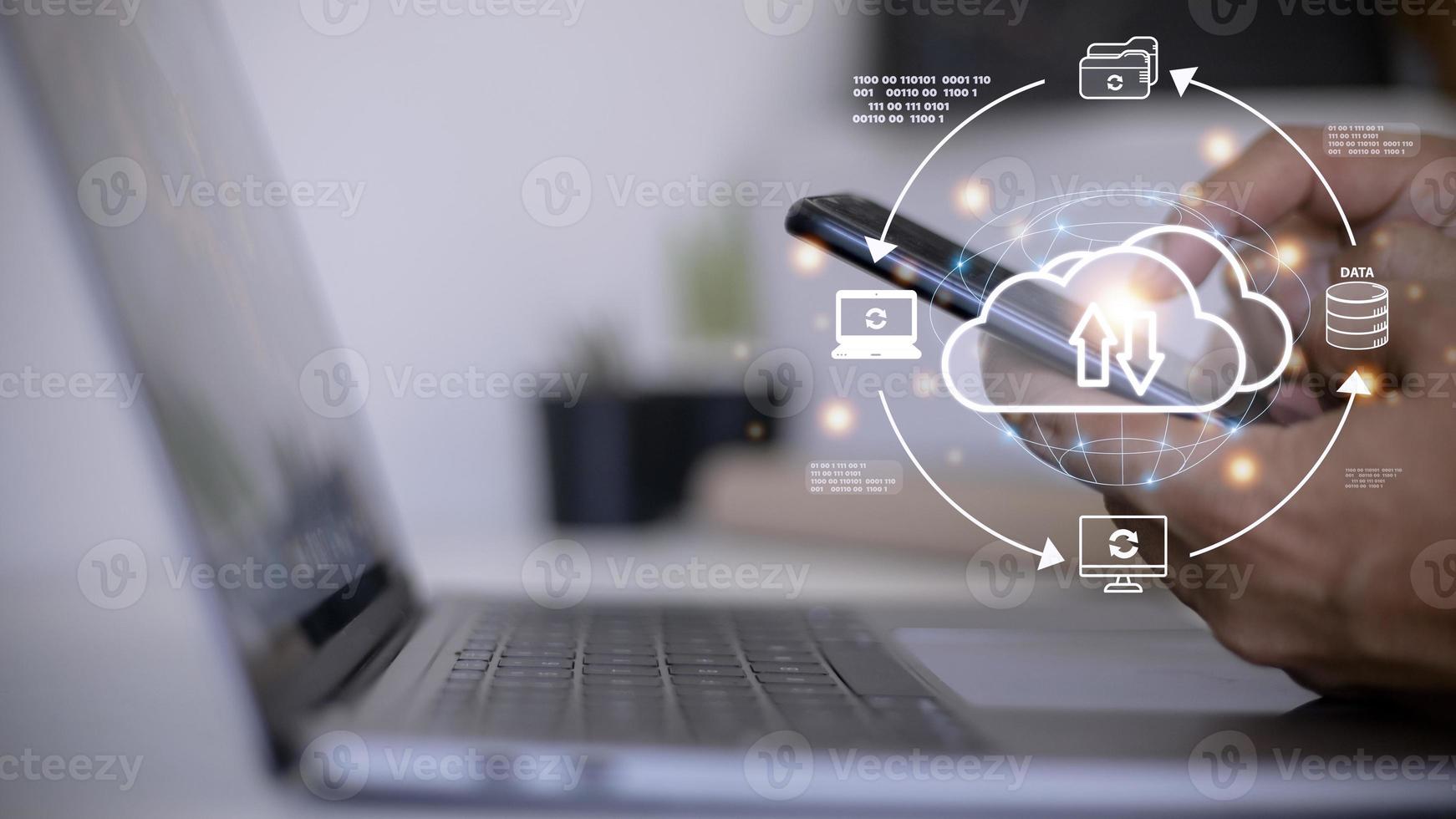 Business man showing concept of cloud computing. photo