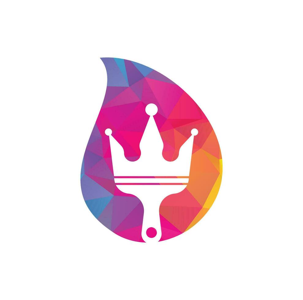 pintura rey y diseño de logotipo vectorial de concepto de forma de gota. icono de corona y pincel de pintura. vector