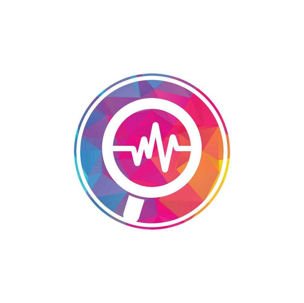 Magnifier and heartbeat logo template. Pulse trace and loupe vector design. Find Health logo designs concept