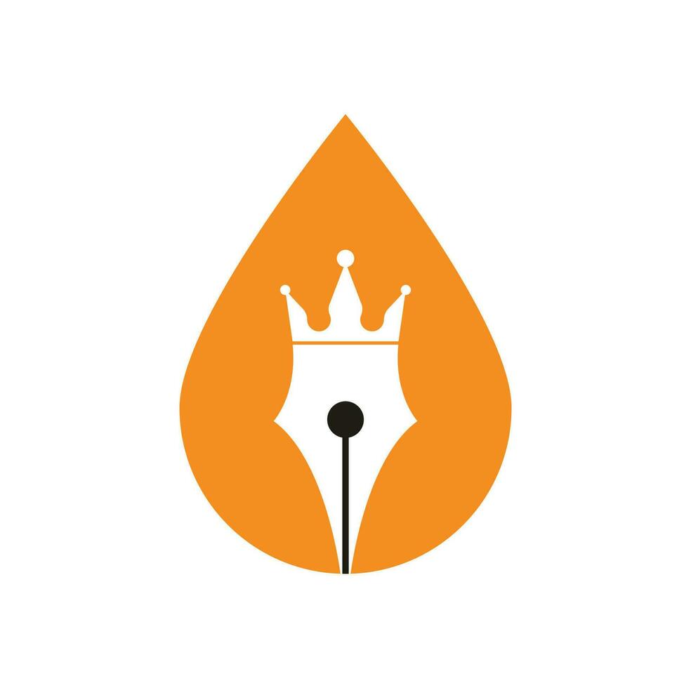 King pen and drop shape vector logo design. Royal Pen crown Logo design vector template.