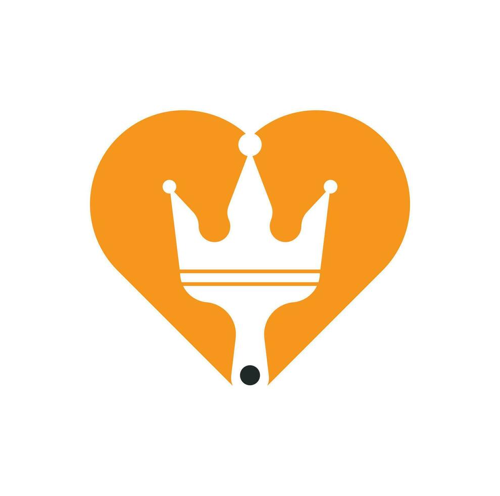 King paint and heart shape concept vector logo design. Crown and paint brush icon.