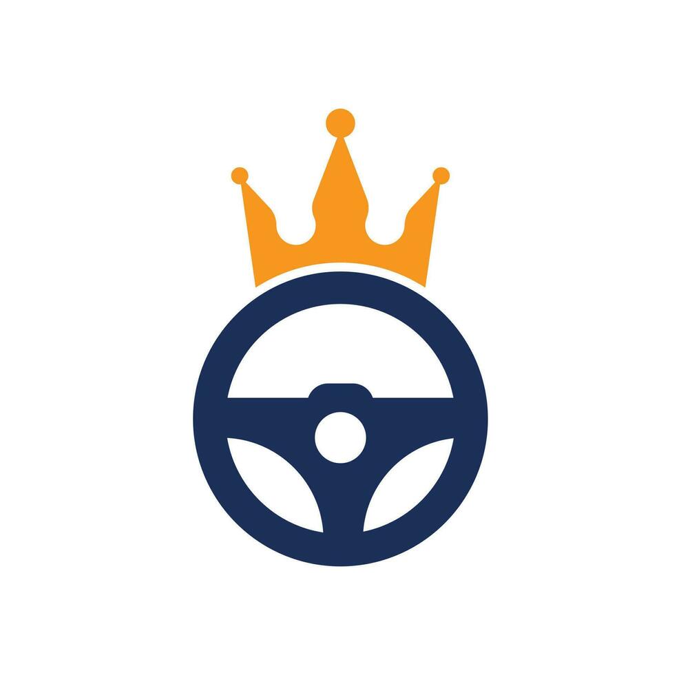 Drive king vector logo design. Steering and crown icon.