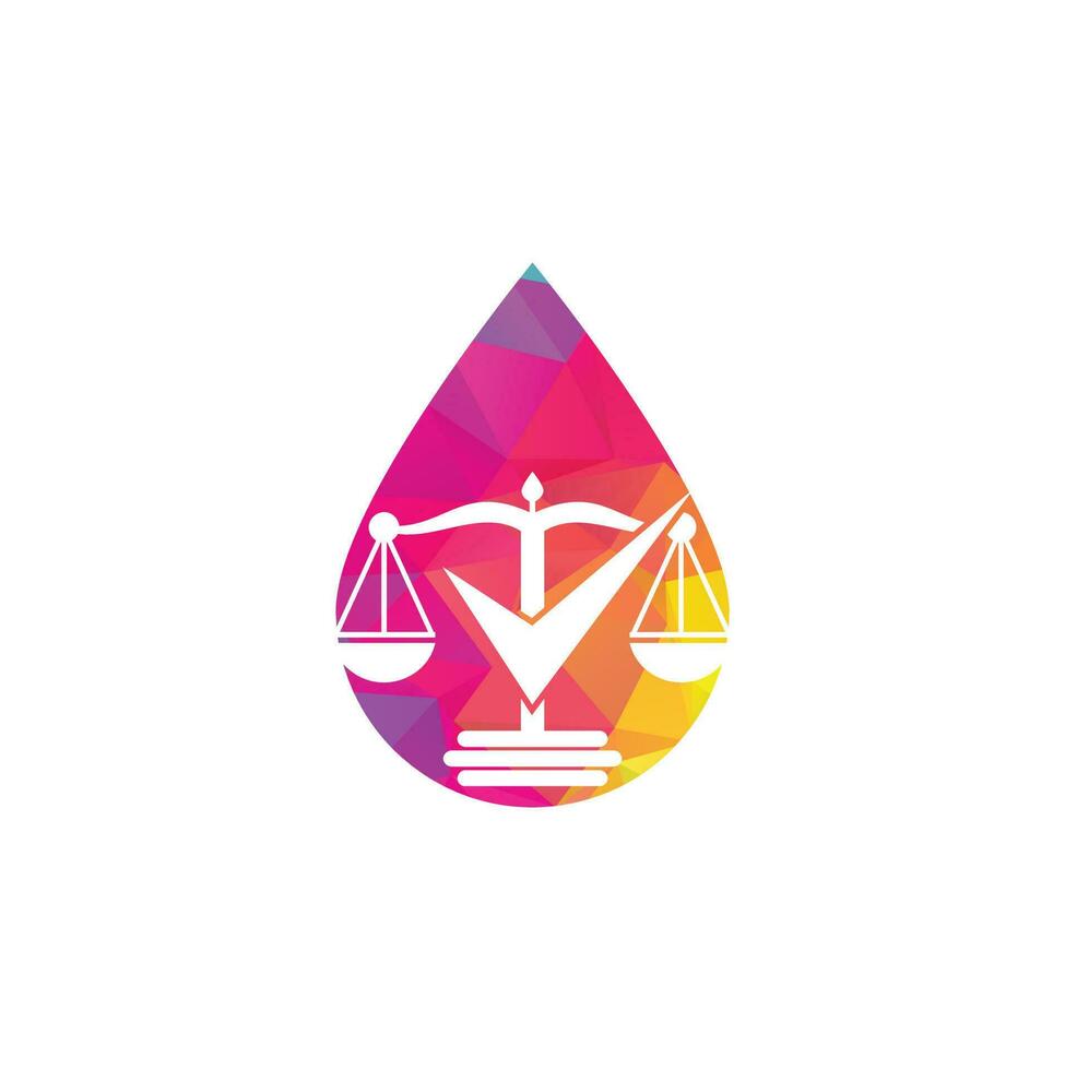 Check law firm drop shape logo vector. Law firm vector logo design. Law scale with check sign icon vector design