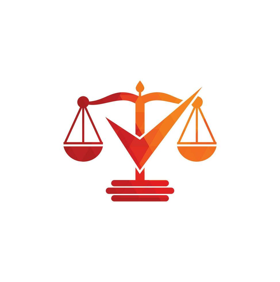 Law firm vector logo design. Law scale with check sign icon vector design.