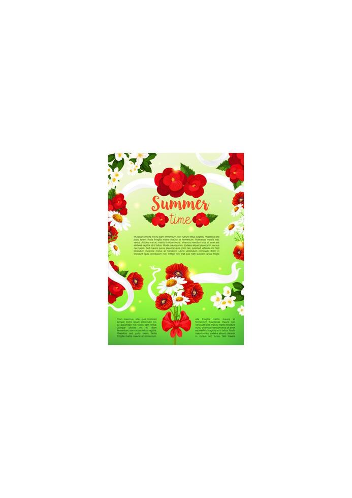 Vector greeting poster of summer flowers
