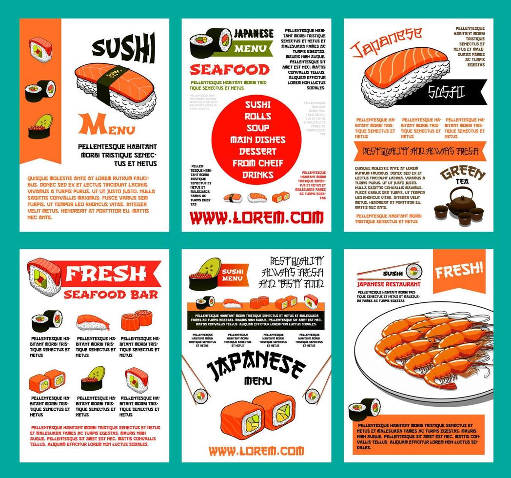 Sushi menu template set for japanese food design vector