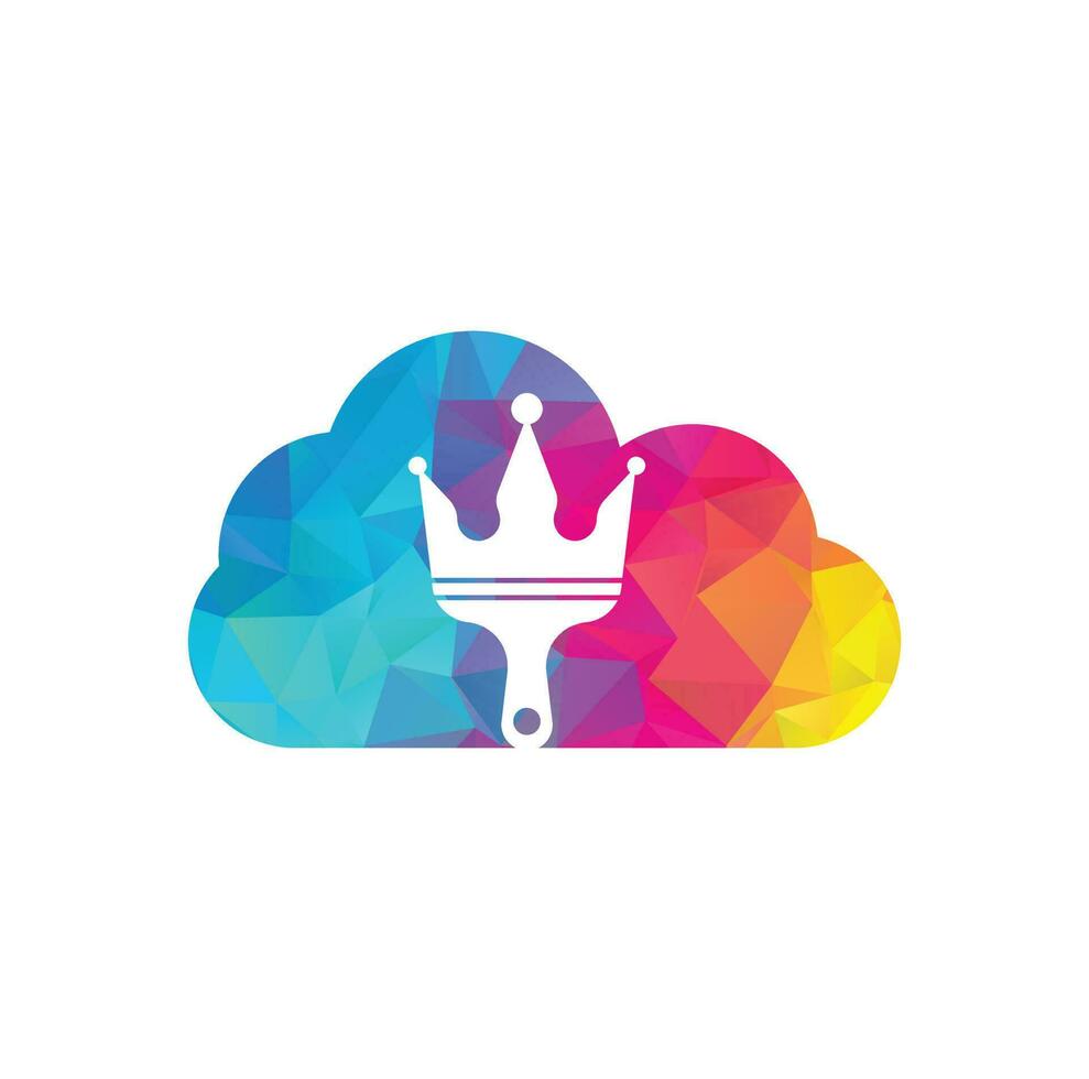 pintura rey y diseño de logotipo vectorial de concepto de forma de nube. icono de corona y pincel de pintura. vector