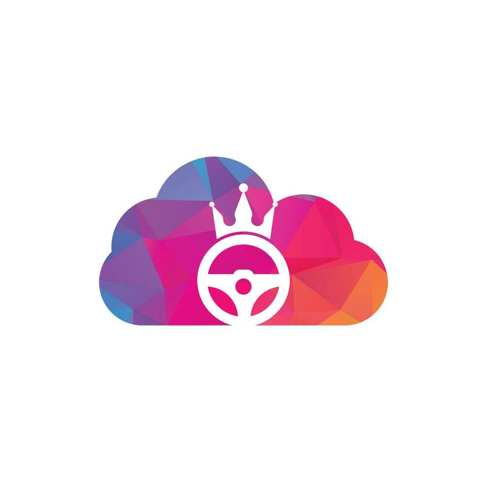 Drive king cloud concept vector logo design. Steering and crown icon.