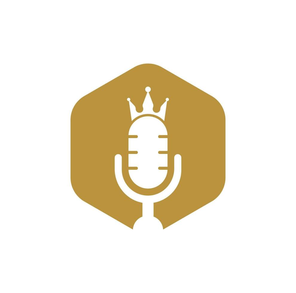 Podcast king vector logo design. King music logo design concept.