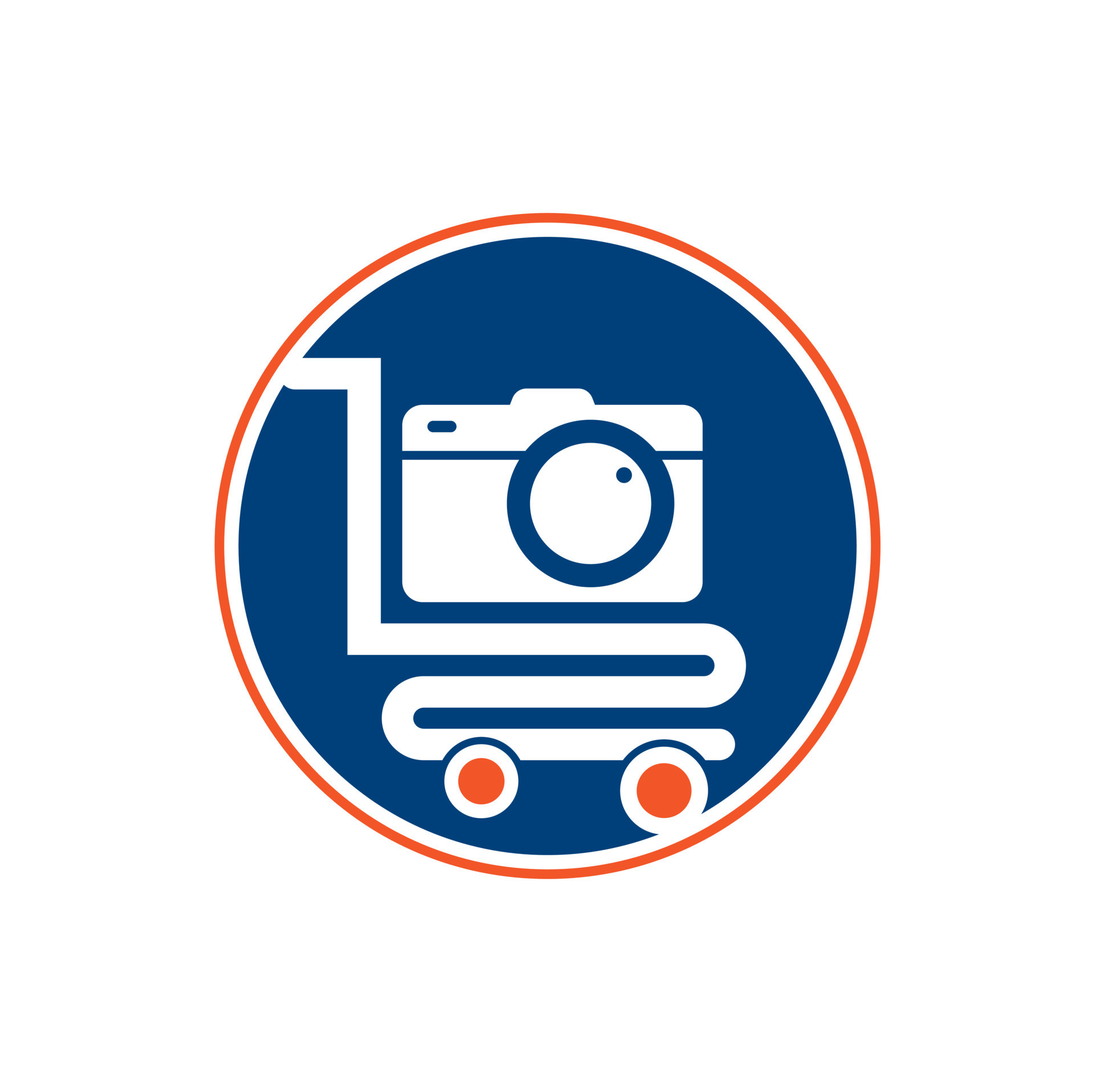 Camera Shop Logo vector icon. Shopping Cart with Camera Lens Logo