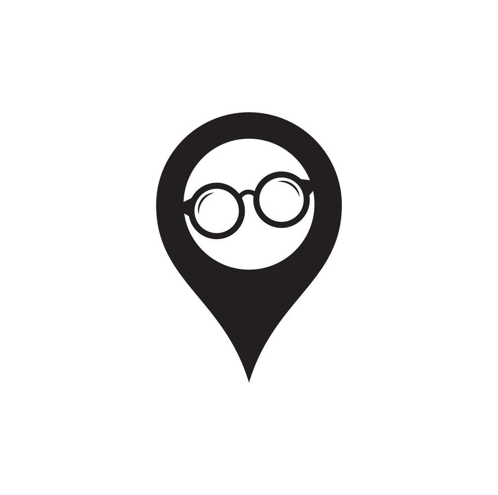 diseño de logotipo de concepto de forma de pin de mapa de gafas. vector de plantilla de diseño de icono de gafas