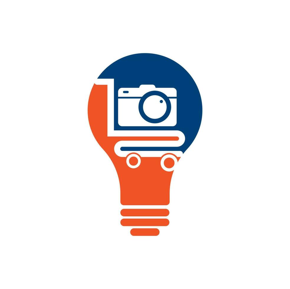 Camera Shop bulb shape concept Logo vector icon. Shopping Cart with Camera Lens Logo Design Template.