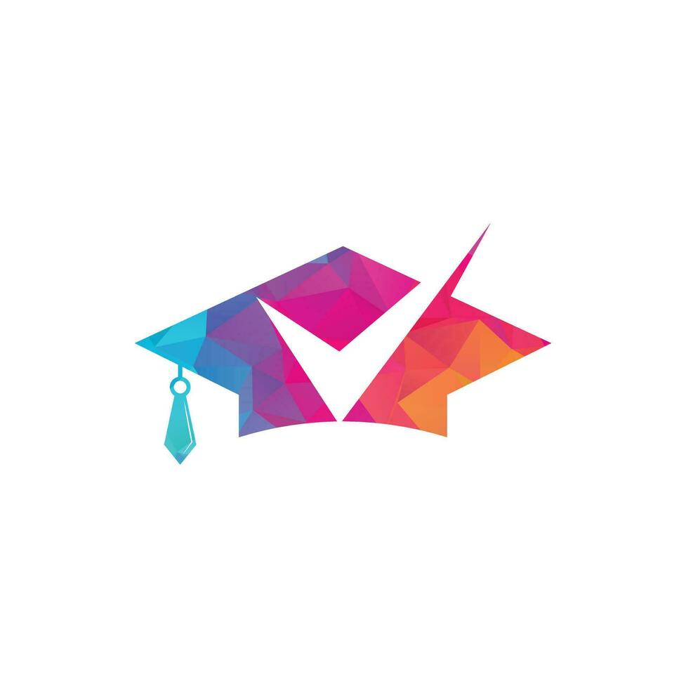 sombrero de graduación y diseño de logotipo de cheque. diseño de logotipo educativo y logotipo de marca de verificación. vector
