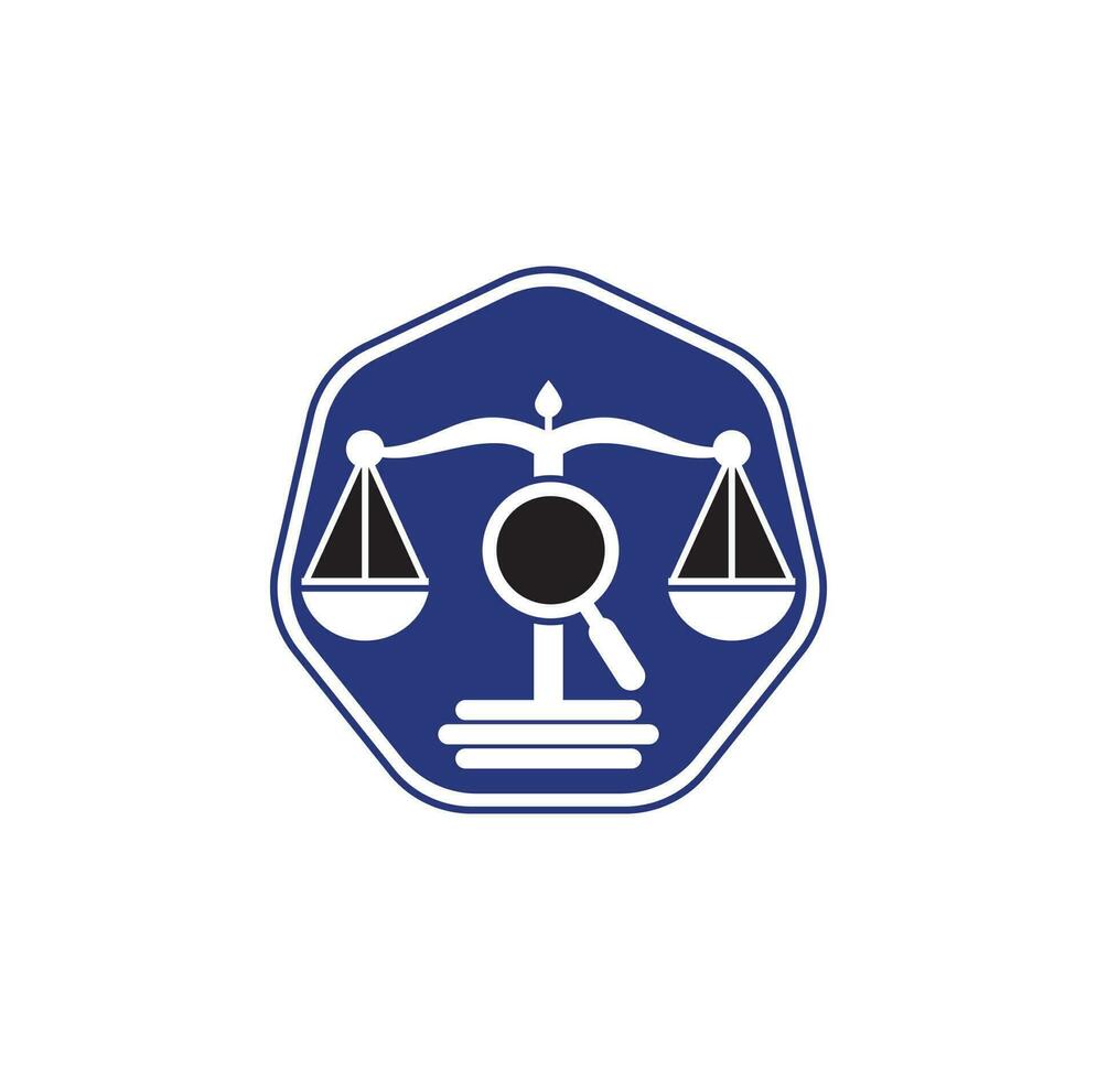 encontrar plantilla de vector de logotipo de justicia, conceptos de diseño de logotipo de bufete de abogados creativos. logotipo de bufete de abogados de lupa