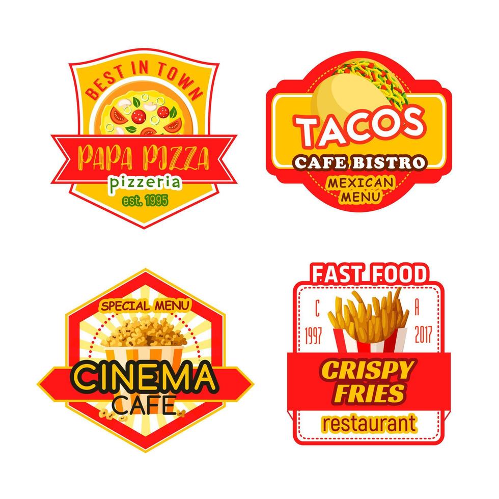 iconos de menú de vector de comida rápida fastfood bistro cafe