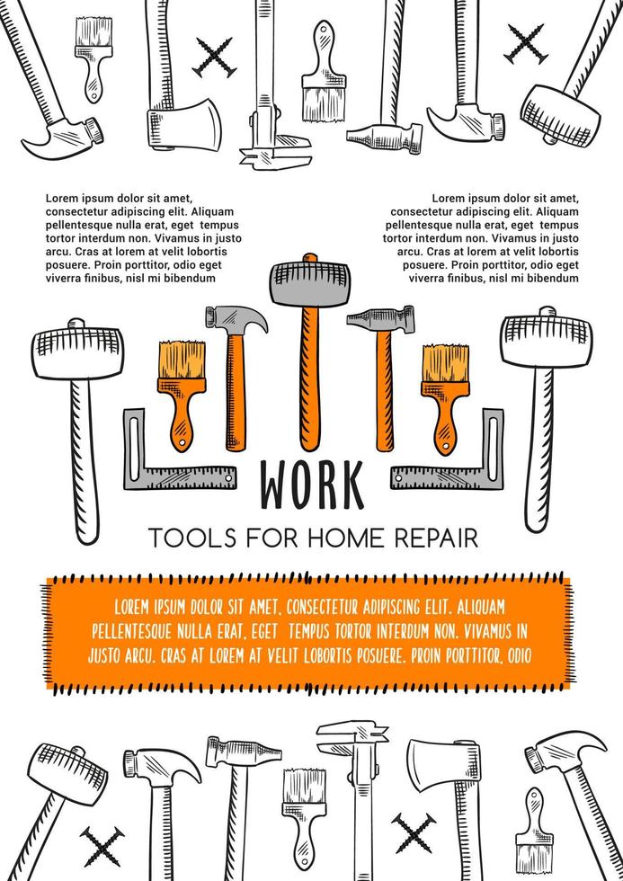 Vector poster of work tools for house repair