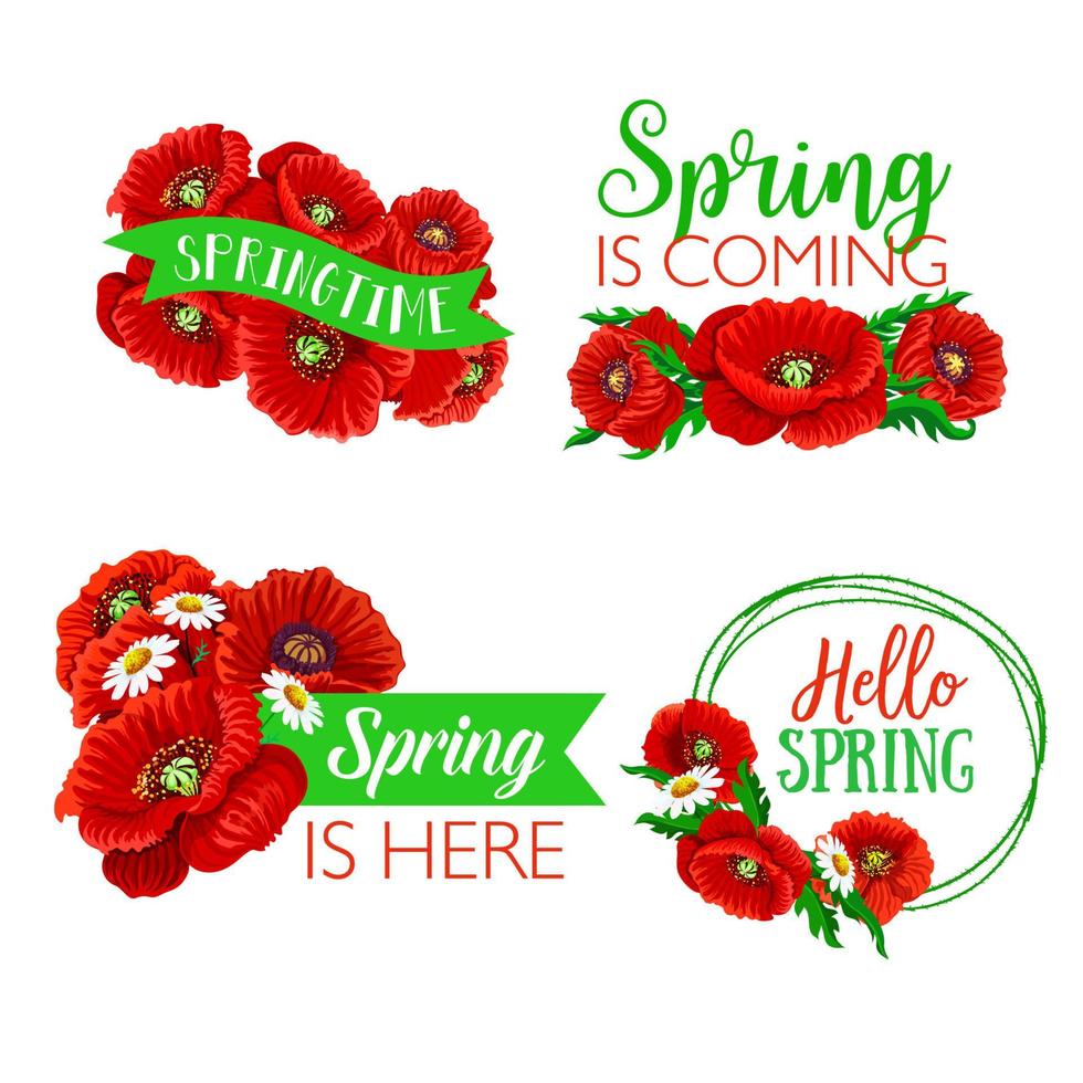 Vector spring time greeting quotes flowers design