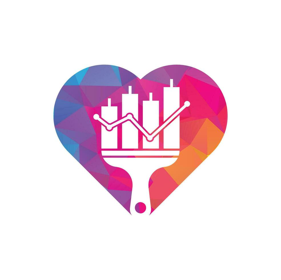 Paint finance heart shape concept logo design vector. Stats paint vector logo design template.
