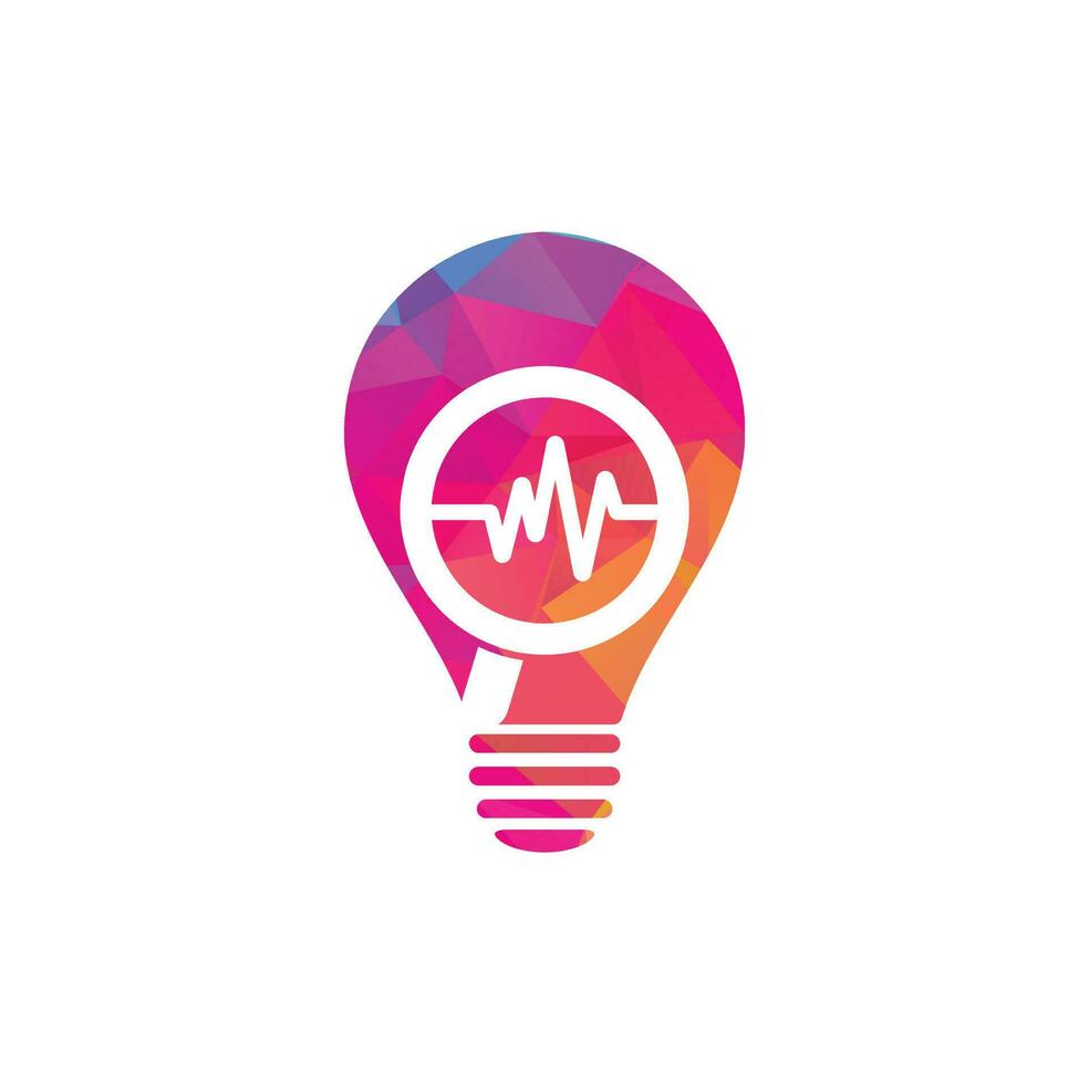 Find pulse bulb shape logo designs concept. Magnifier and heartbeat logo template. Pulse trace and loupe vector