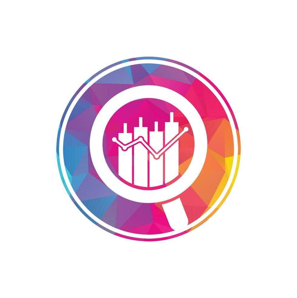 Search finance logo design vector icon. Vector logo combination of a graph and magnifier.