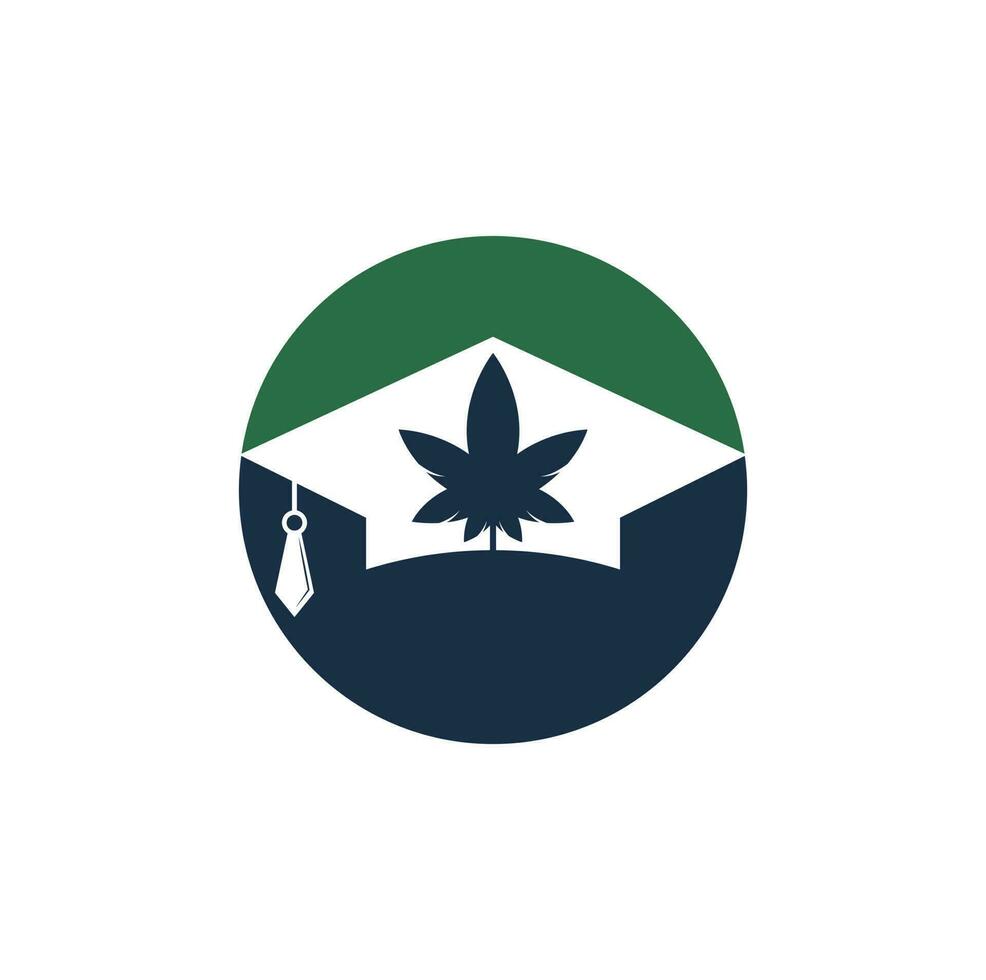 Education and cannabis logo design. Graduation cap and marijuana logo icon template. vector
