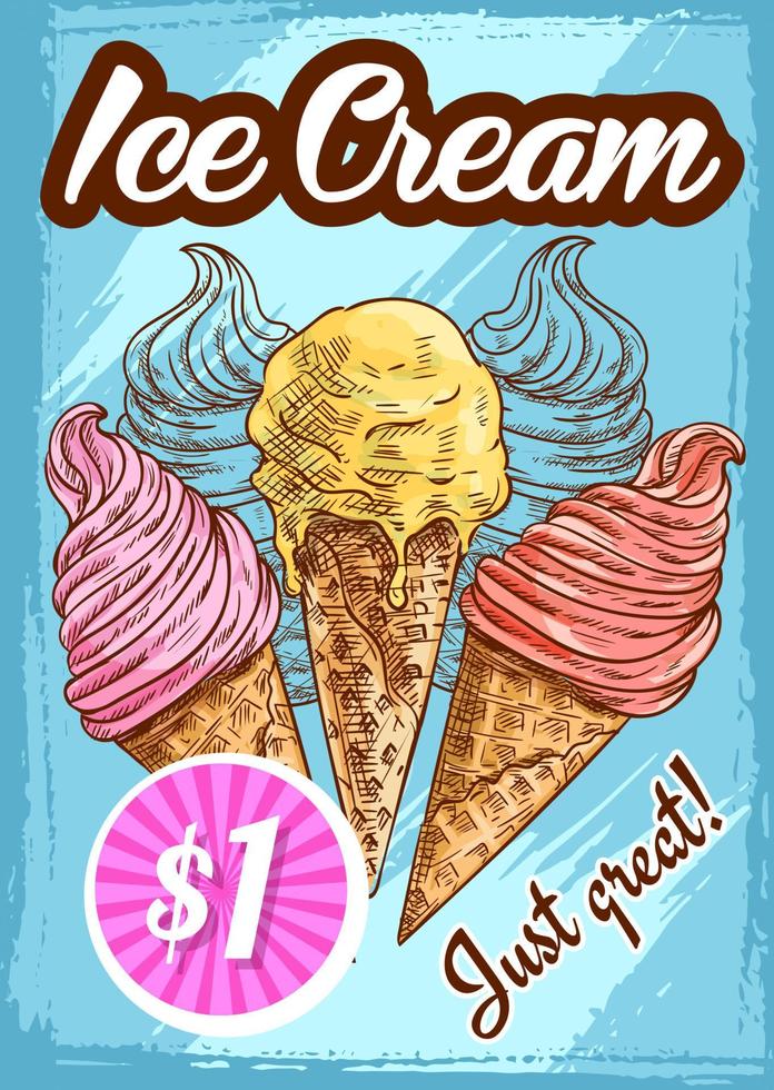 cartel de boceto de menú vectorial para postre helado vector