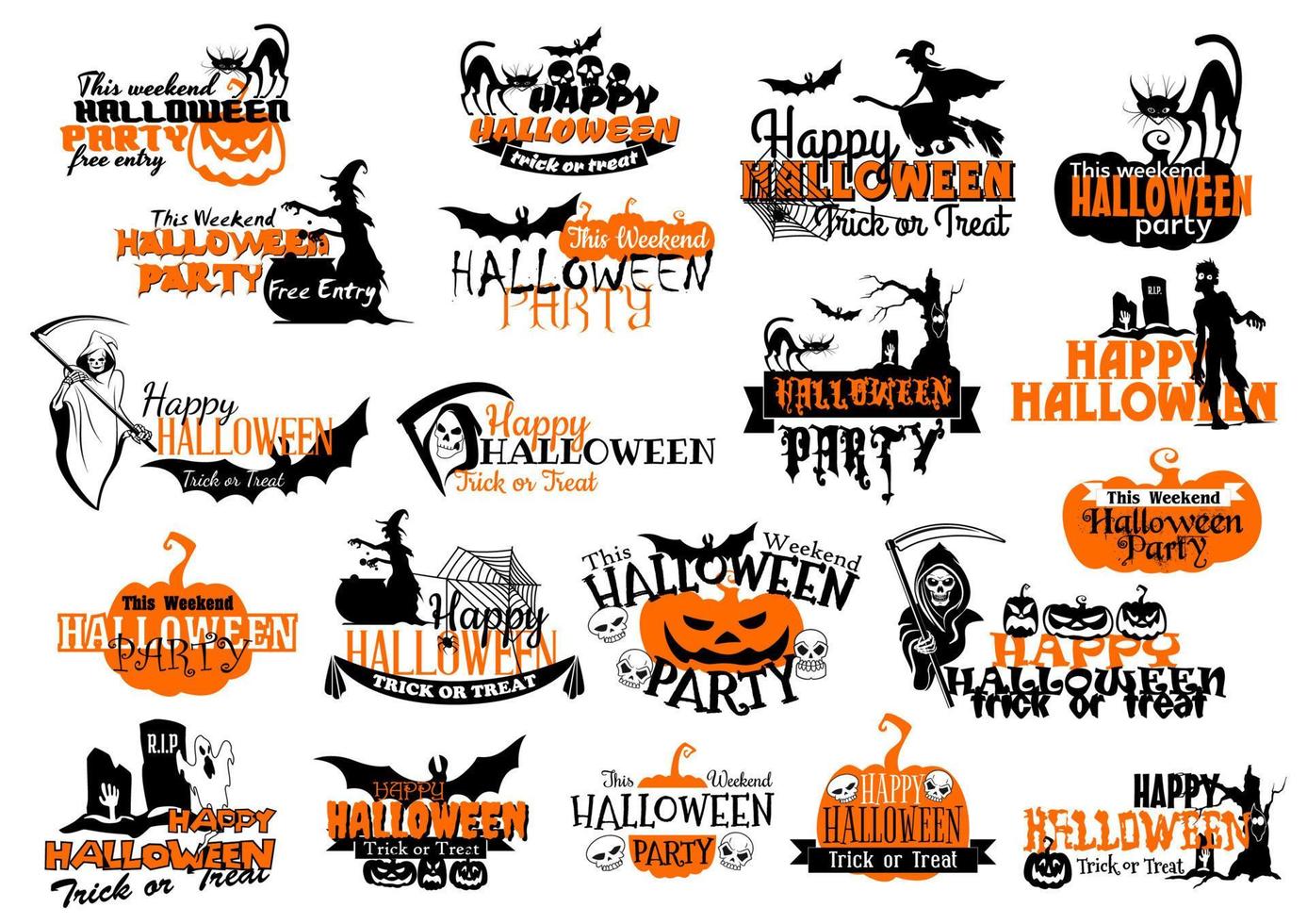 Vector icons for Happy Halloween holiday party