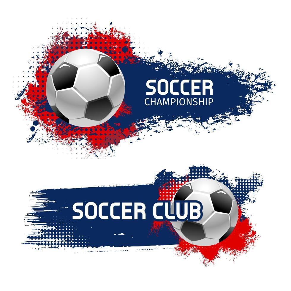 Soccer ball banner set, football sport game design vector