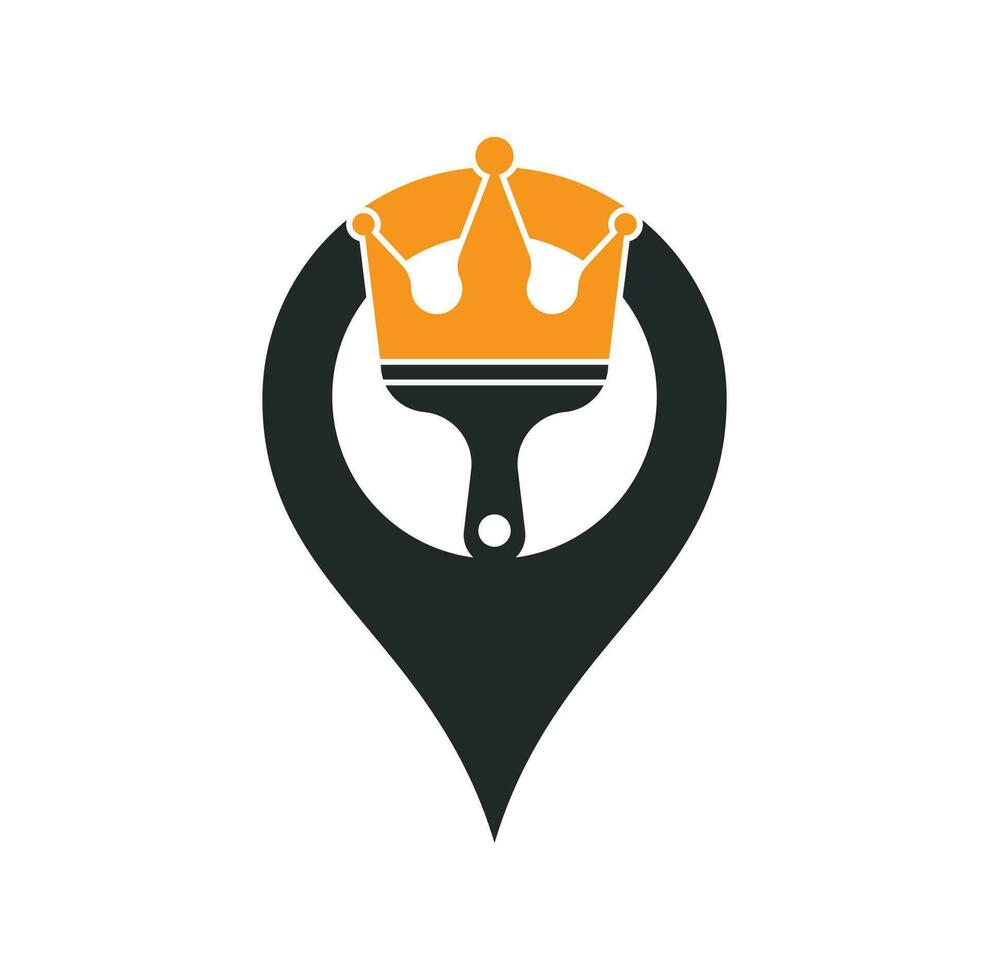 King paint and gps shape concept vector logo design. Crown and paint brush icon.