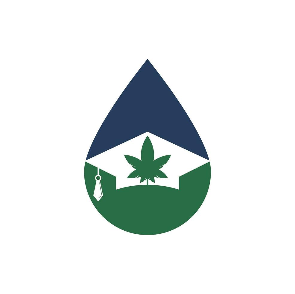 Education cannabis drop shape concept logo design. Graduation cap and marijuana logo icon template. vector