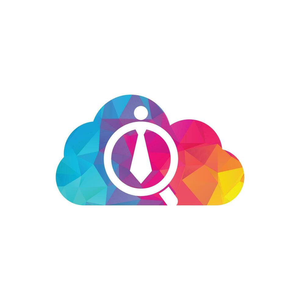 vector de diseño de logotipo de concepto de forma de nube de trabajo. icono de búsqueda de empleo con lupa, elija personas para el símbolo de alquiler. logotipo de trabajo o empleado